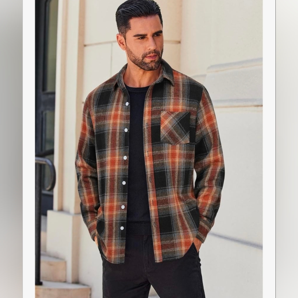 NWT: MENS COOFANDY LONGSLEEVE FLANNEL SHIRT - SIZE L